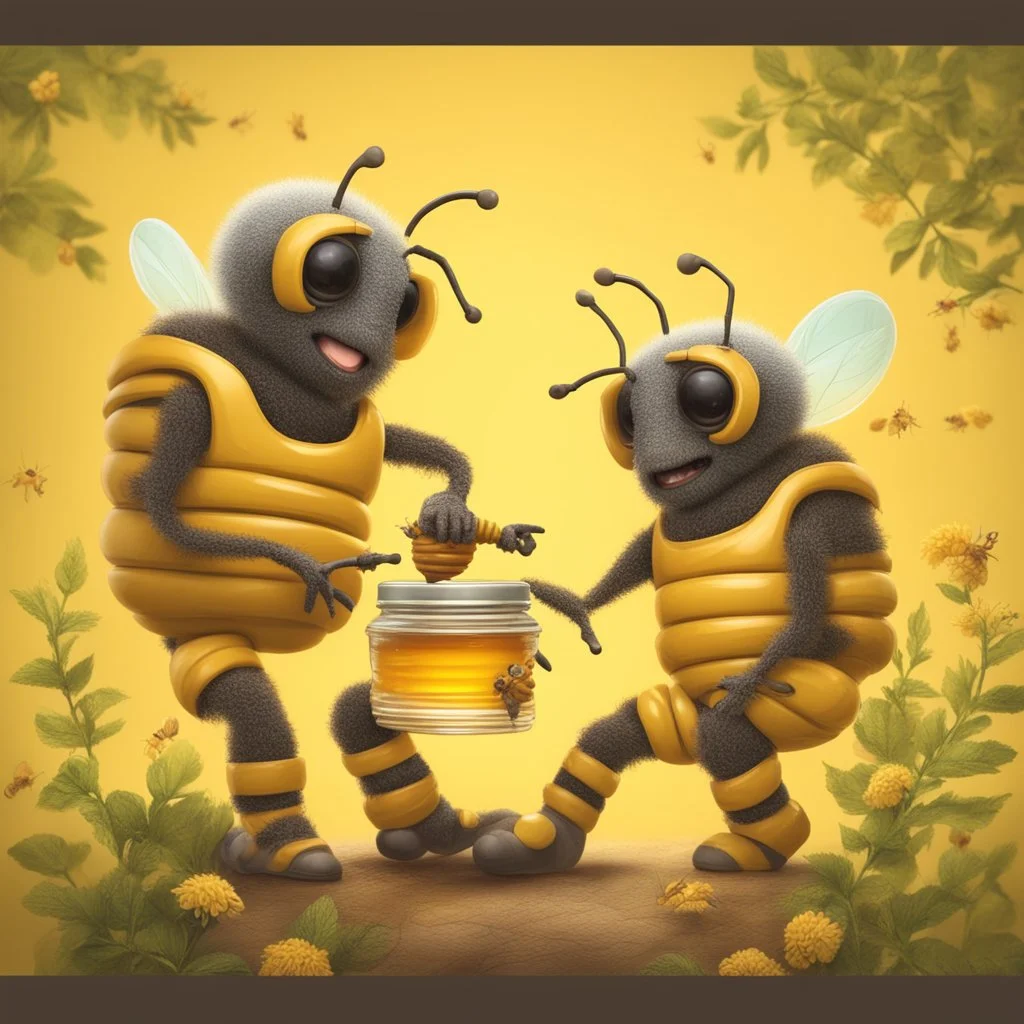 Happiness grandma and grandpa are healthy in a planet of honey stingless bee, realistic