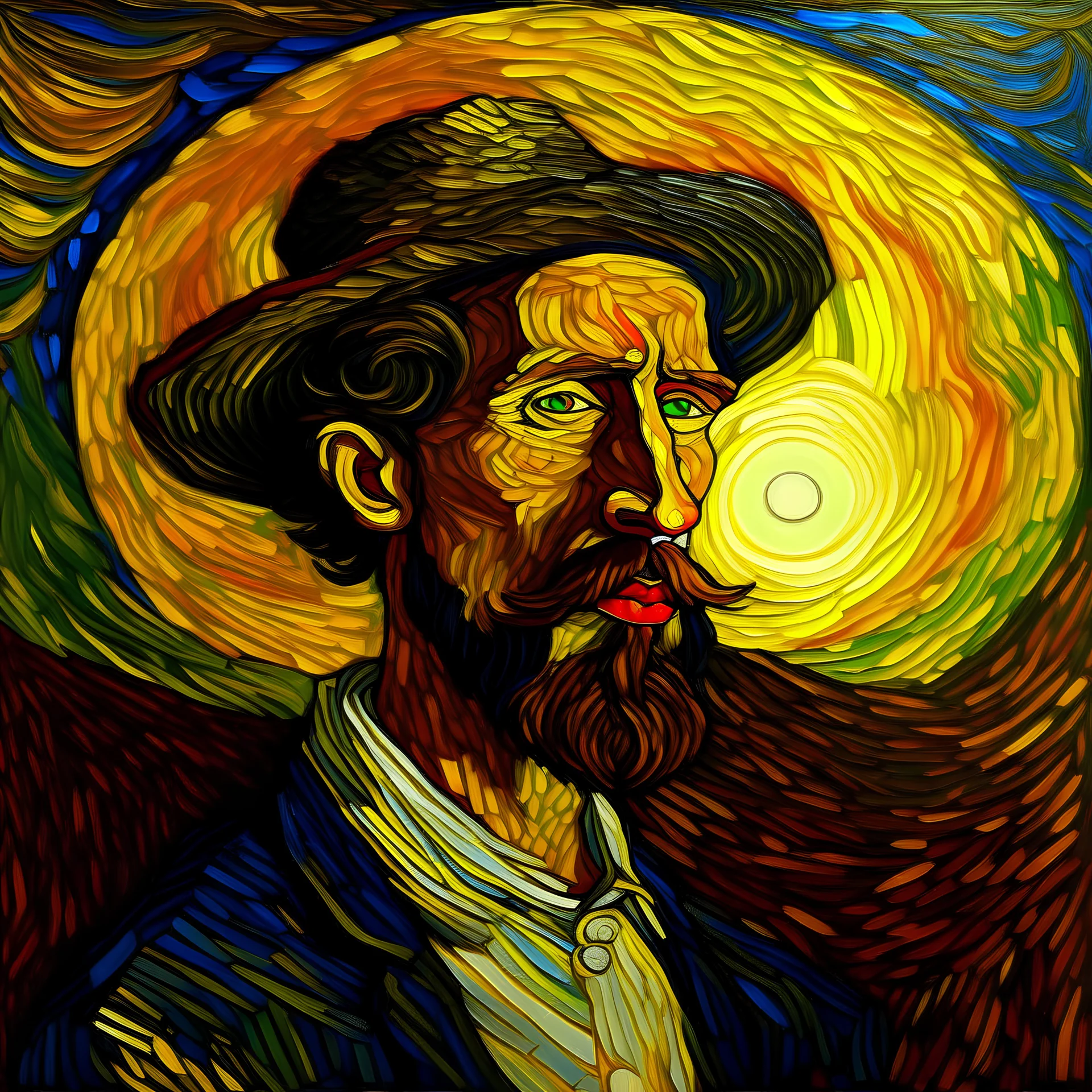 Portrait of a spanish sun, in the style of Vicent van gogh