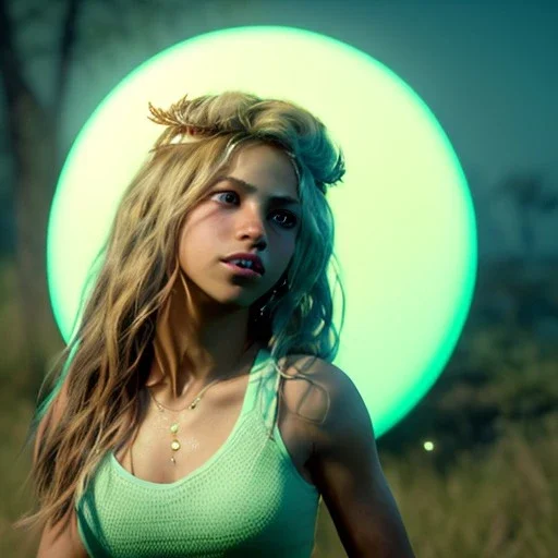 Shakira, artist, Realistic image, waist up portrait. perfect eyes, glow, circle iris. concept art, smooth, unreal engine 5, god lights, ray tracing, RTX, lumen lighting, ultra detail, volumetric lighting, 3d, finely drawn, high definition, 4k.