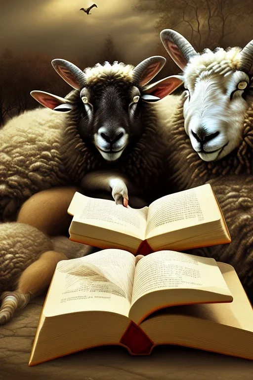 black sheep reads a book, sheep herd sleep