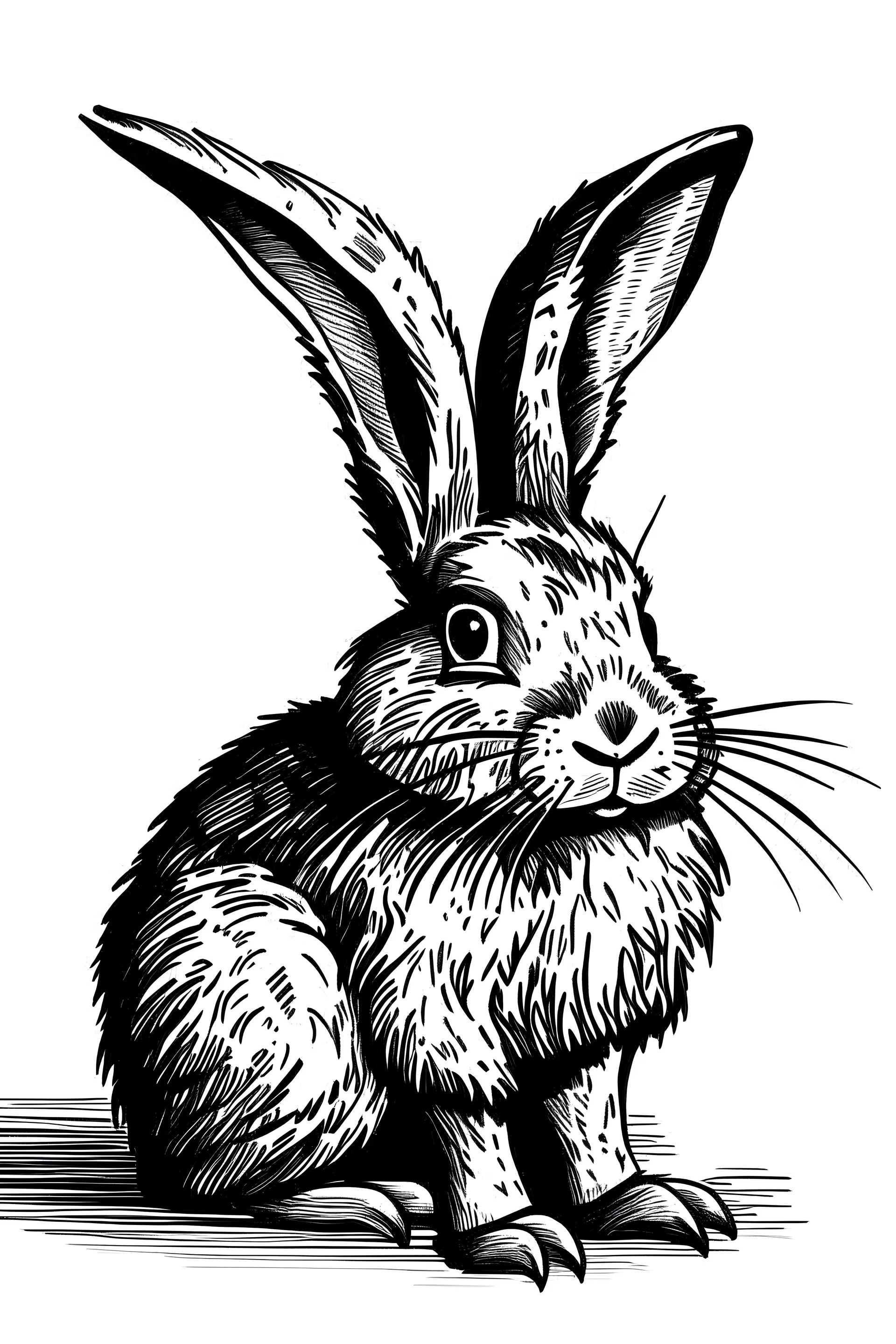 black and white drawing of rabbit with the letter Z in the right upper corner