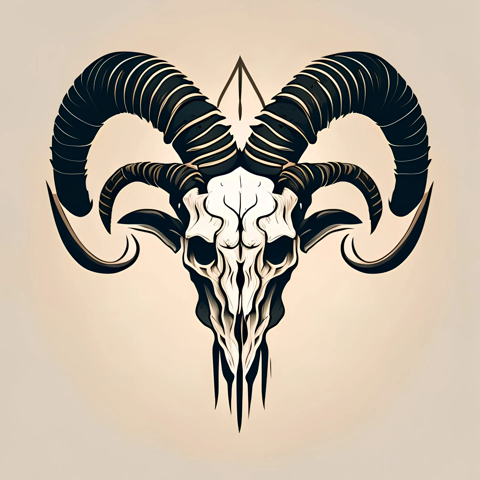 create a vector style illustration of a goat skeleton with horns facing upwards