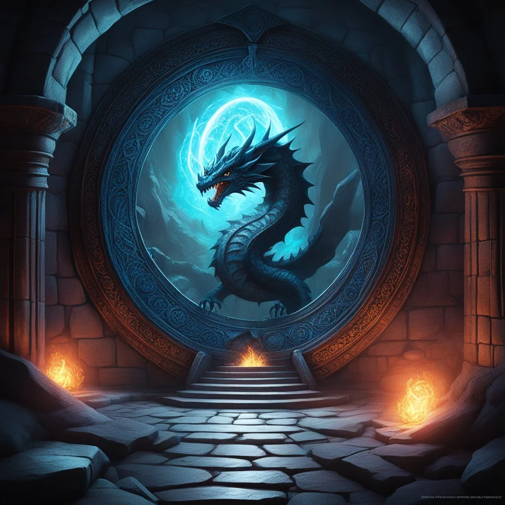 in the Necromancer's lair, a portal crackled with dark energy, guarded by a dragon of ancient knowledge. With a final gesture, the Necromancer stabilized the portal, revealing otherworldly dimensions. The swirling vortex beckoned, promising mysteries and dangers in the shadows beyond.