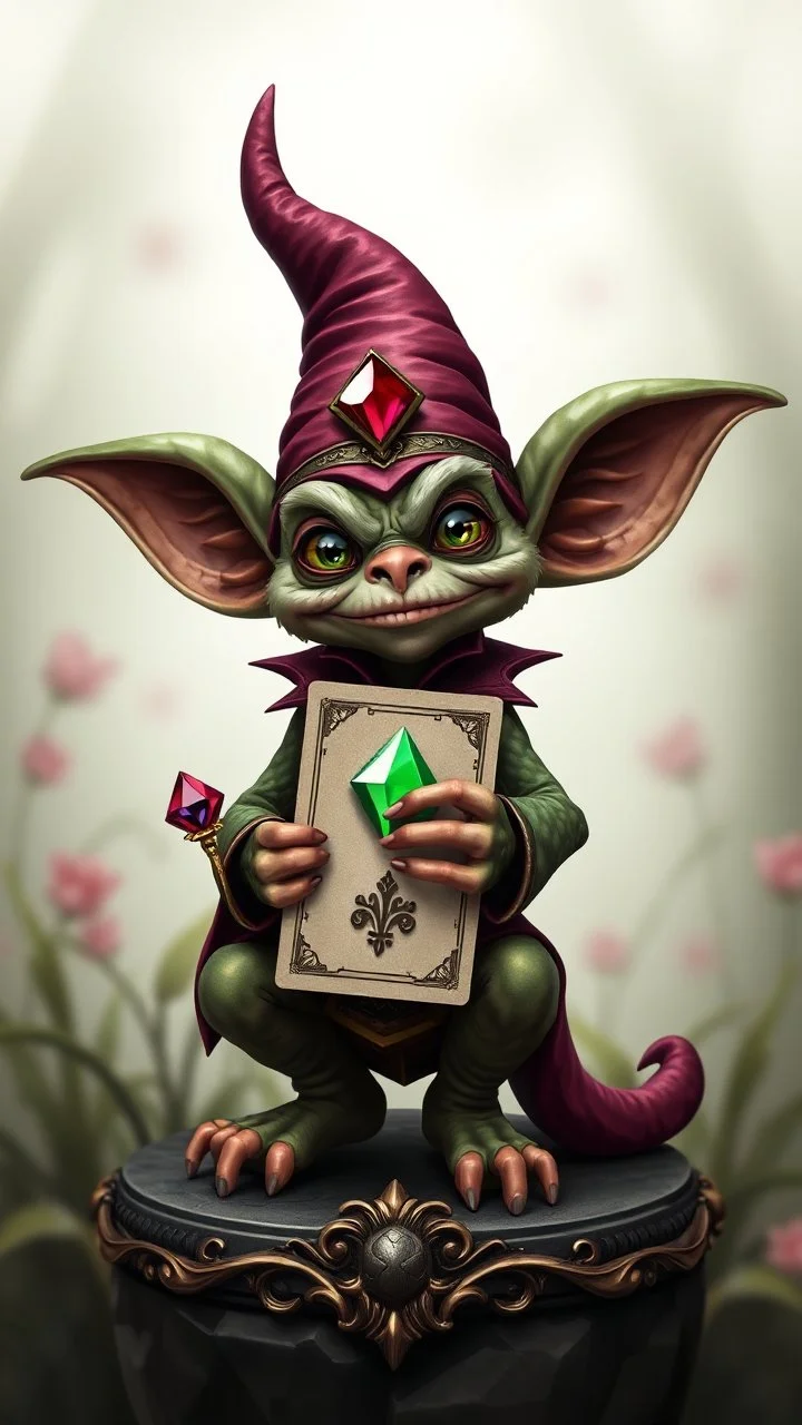 gnome gremlin with gem joker card with ornate frame