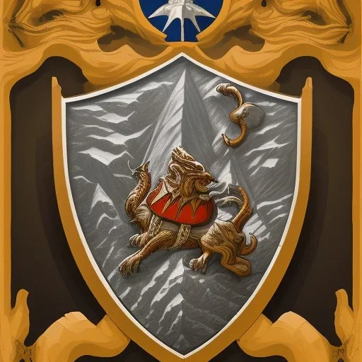 coat of arms of a troglodyte city in the moutains, very detailed