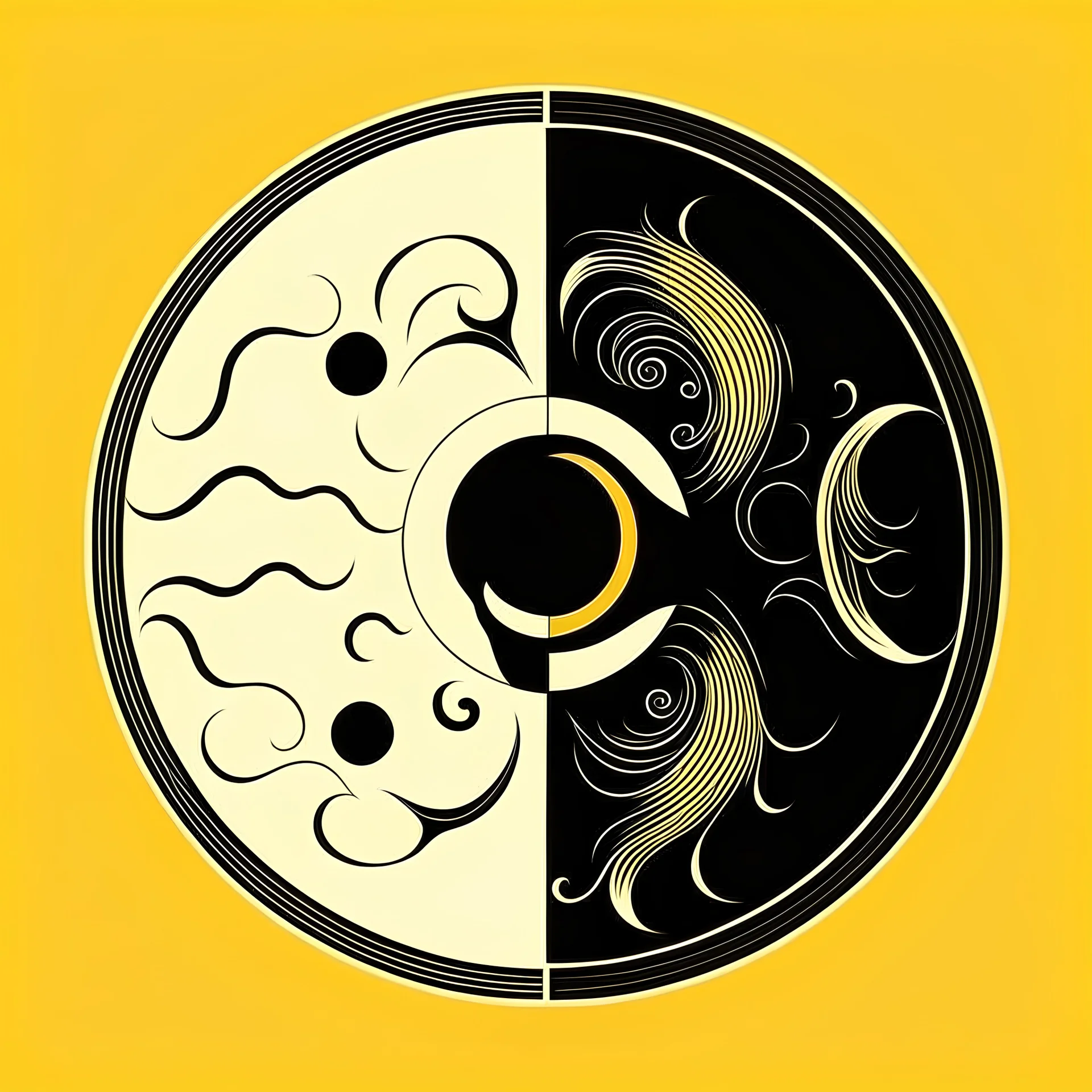 sun and moon in a yin yang symbol, minimalst style