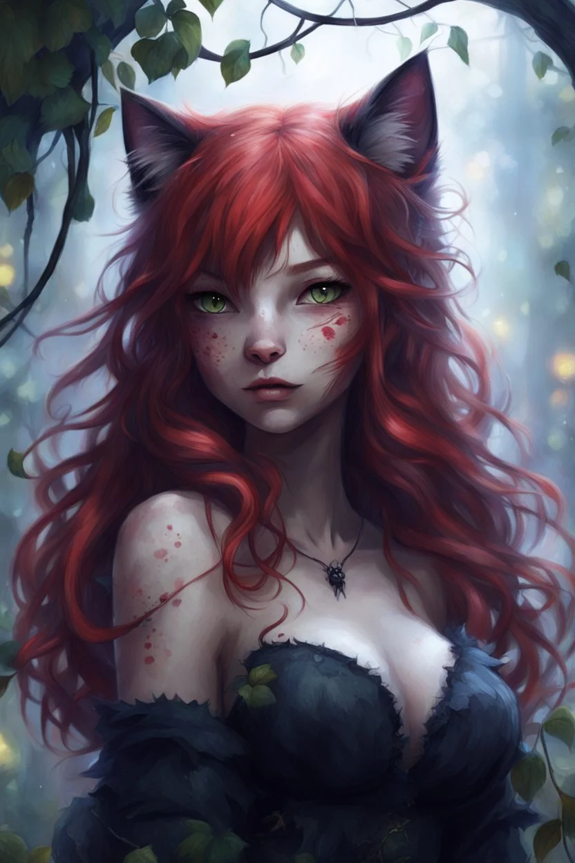 CAT GIRL, FANTASY, VINES, SOULLESS, FLUFFY TAIL, RED HAIR, FRECKLES