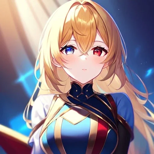 girl, masterpiece, best quality, volumetric lighting, detailed outfit, perfect eyes, golden hair, red right eye, blue left eye,