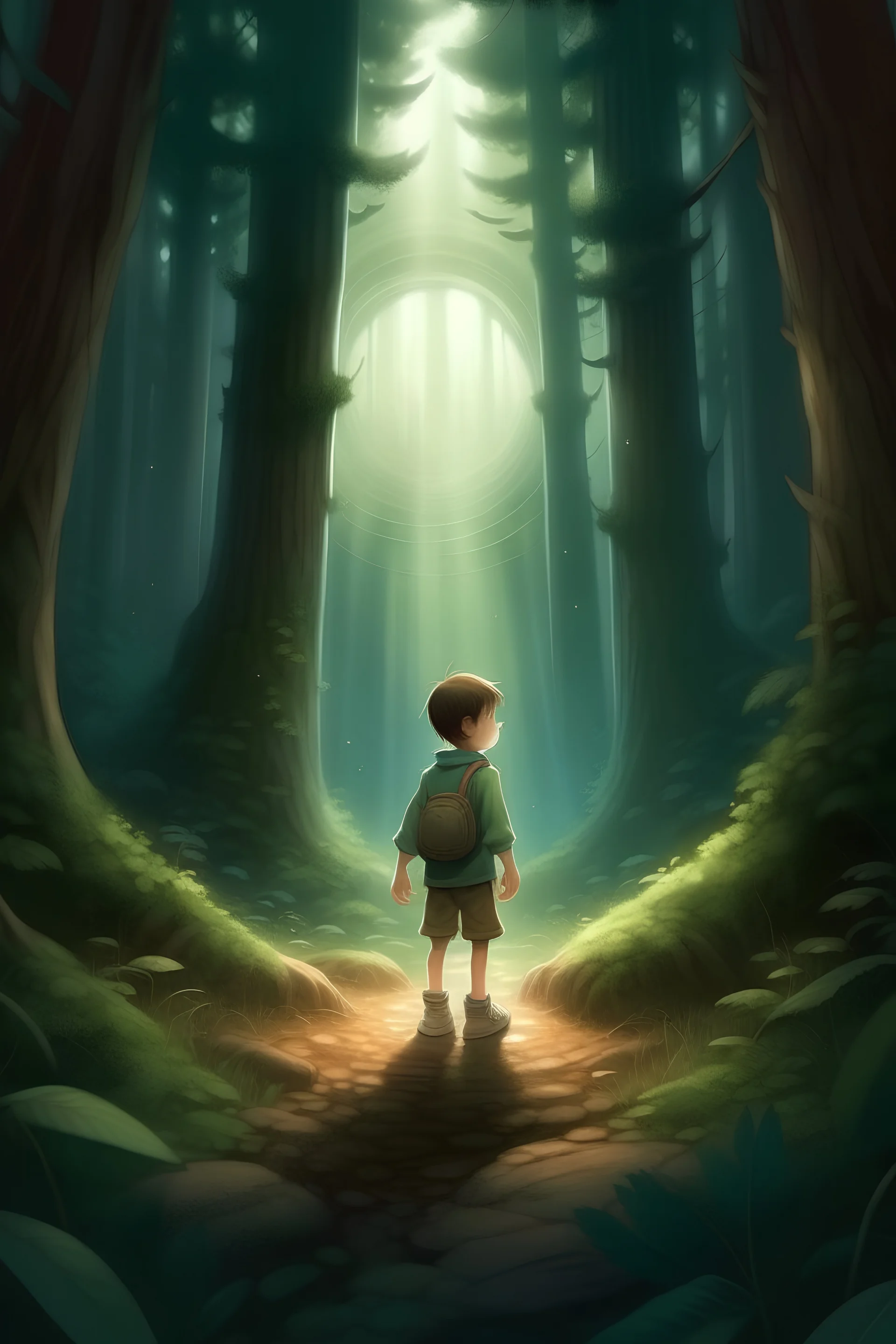 a boy gets lost in the forest and finds a circle of light that enters a parallel world