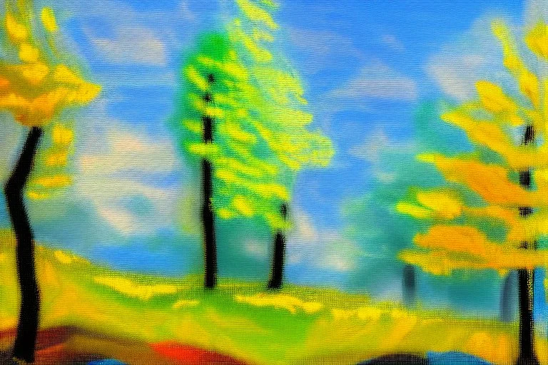 Sunny day, trees and rocks impressionism painting