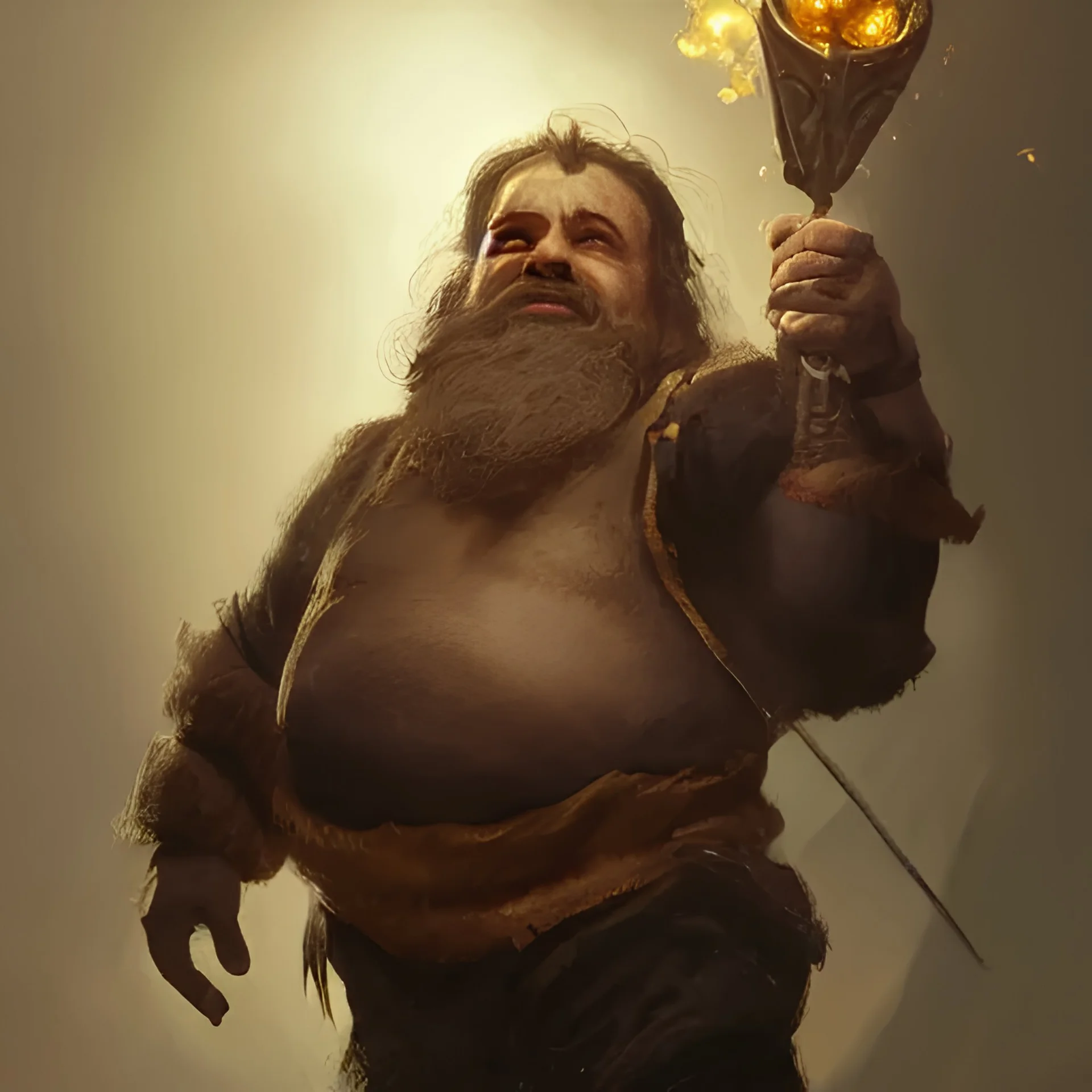 portrait of a dwarf hugging the humongous raw, unrefined gold nugget, lump of native gold, realistic, beautiful eyes, fantasy art, dnd, lord of the rings, mid - shot, moody lighting, by greg rutkowski, wlop, artgerm, concept art, sharp focus, ray tracing