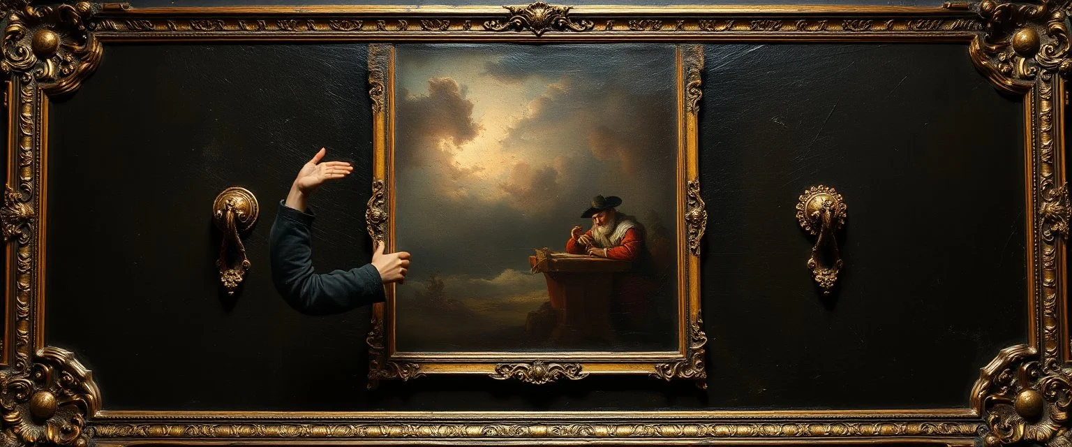master oil painting by Rembrandt, a mirror that controls