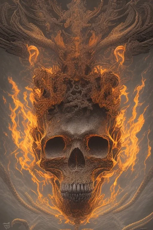 A beautiful highly detailed ornate intricate portrait of a flaming demon skull made of shiny obsidian glass :: reflective, glassy :: subtractive lighting, backlit :: by John William Waterhouse, Greg Rutkowski, HR Giger :: hyperrealistic, hyper detailed, photorealistic :: epic, incredible composition, amazing depth, meticulously composed, 16k resolution concept art :: fantasy magazine cover art