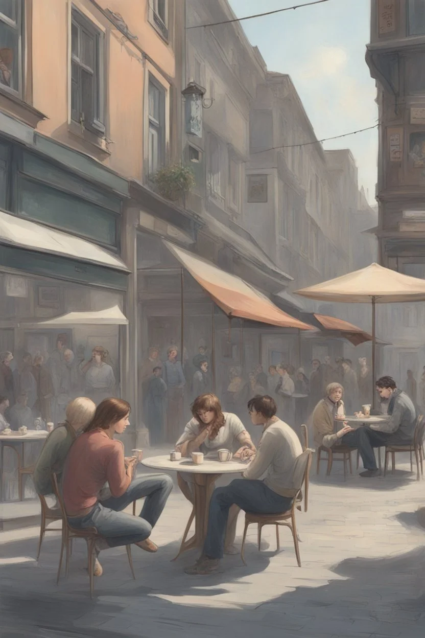 Humans revealing their inner animals in a cafe street scene