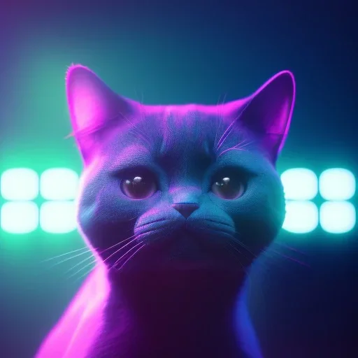 DJ cat, unreal 5, octane render, cinema4d, redshift render, hyper realistic, cenematic, vibrancy, synthwave, retouch, centered, dynamic lighting, dramatic lighting, 4k, highly detailed, attractive beautiful, realistic, epic composition, holographic,