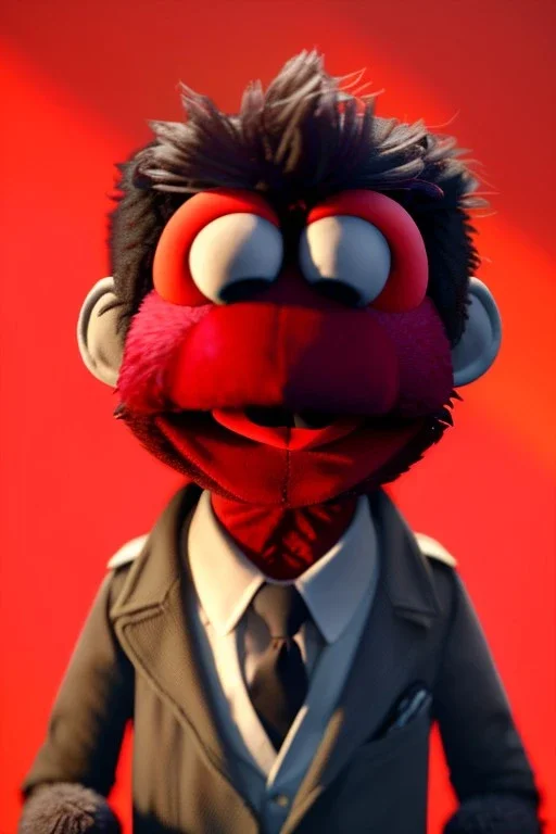 Waist up muppet Portrait, Nicolas maduro muppet doll, mustache, photo studio, red background, unreal engine 5, concept art, art station, ray tracing, lumen lighting, ultra detail, volumetric lighting, 3d.