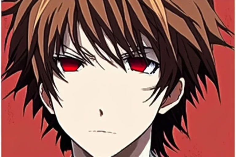 Detailed pretty anime boy, brown hair with blonde strips, keep head in frame, headshot, glaring, brown eyes, covered in bandages, looking serious, illustration, digital painting, only one character, color scheme red, wearing many bandages, Osamu Dazai inspired, anime inspired, manga, dazai, red hair, Chuuya, pretty, scruffy, angry, brooding, manga inspired, small nose, long lower eyelashes, handsome, widows peak, headshot, glaring, cute, wearing a bandage on neck, small nose, scruffy hair