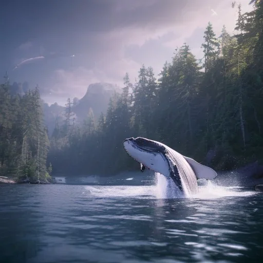 Nature, whale, on color lights, unreal 5, octane render, cinema4d, redshift render, hyper realistic, cenematic, vibrancy, synthwave, retouch, centered, dynamic lighting, dramatic lighting, 4k, highly detailed, attractive beautiful, realistic, virtual reality, epic composition, holographic,