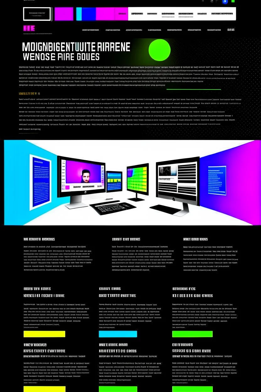 modern marketing agency website with navigation, photos and text as a painted paper draft, many colors, extremely many details, dark ambience, 8k