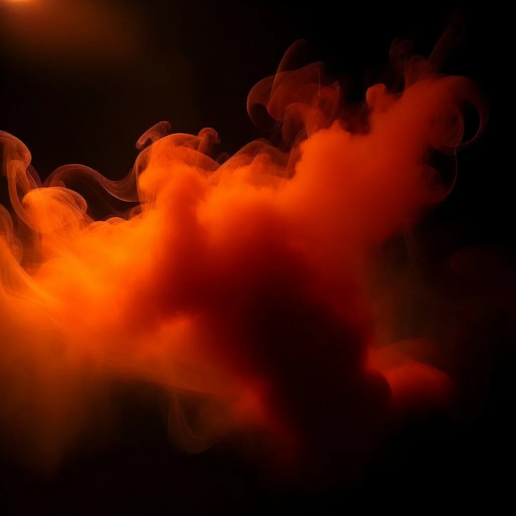 atmospheric deep orange light reflecting through smoke