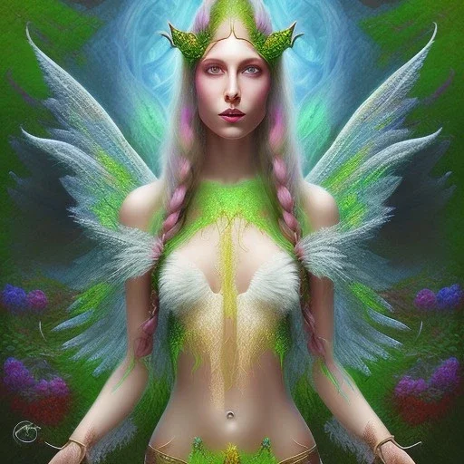 water color and spray painting fantasy art, portrait elven angel with green clothes standing in portal to wet forest world from desert world with camels,poetry book illustration