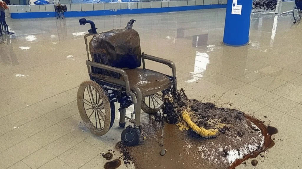 wheelchair covered in feces at airport