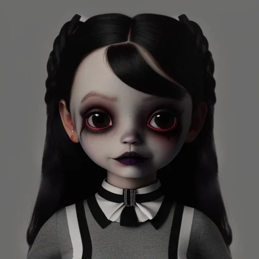 Jenna ortega with wednesday addams dress,soft goth libstick, wednesday addams make up, overknee socks, dramatic lighting, highly detailed oil painting, volumetric lighting