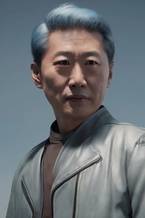 Make Asian Actor in a leather jacket on the moon