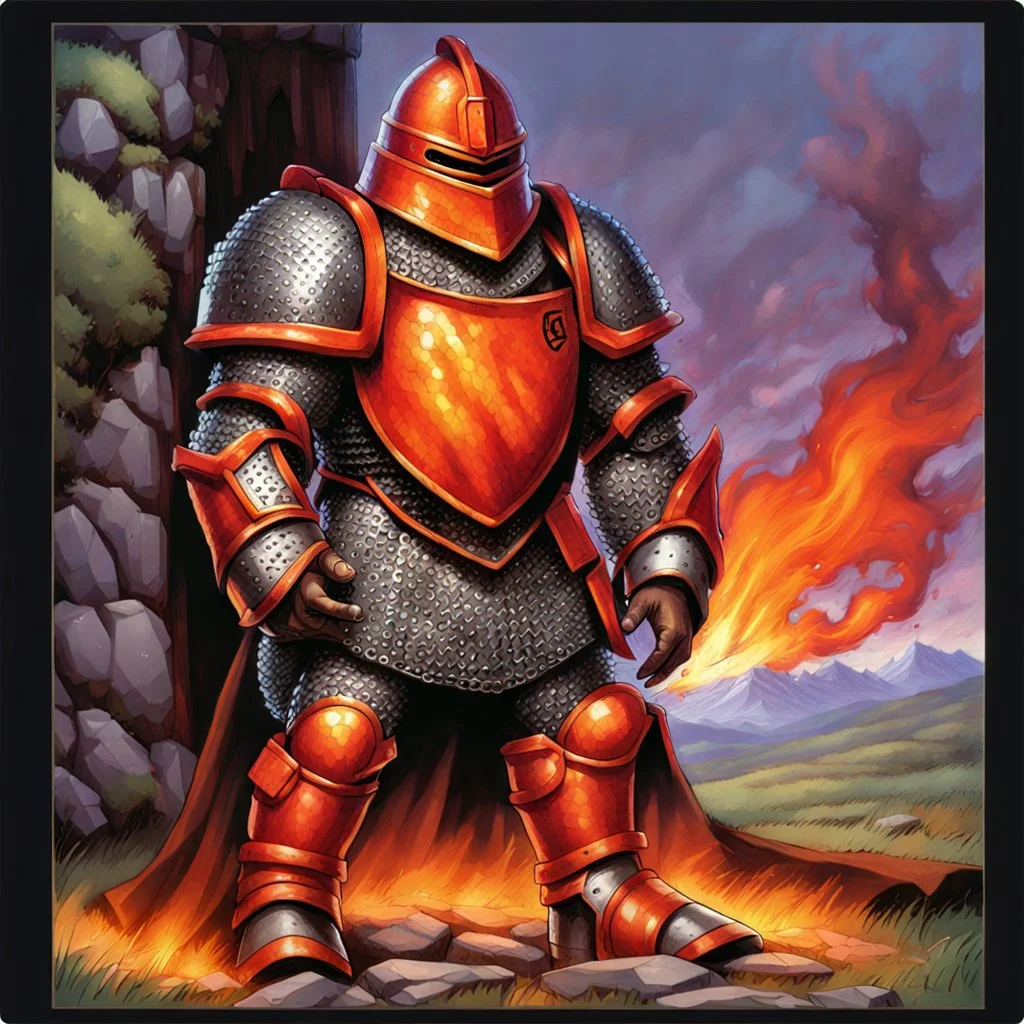 fantasy 90's tcg art of chainmail magma knight