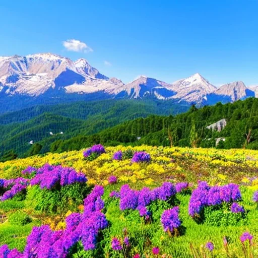 joli paysage de montagne ciel bleu fleurs