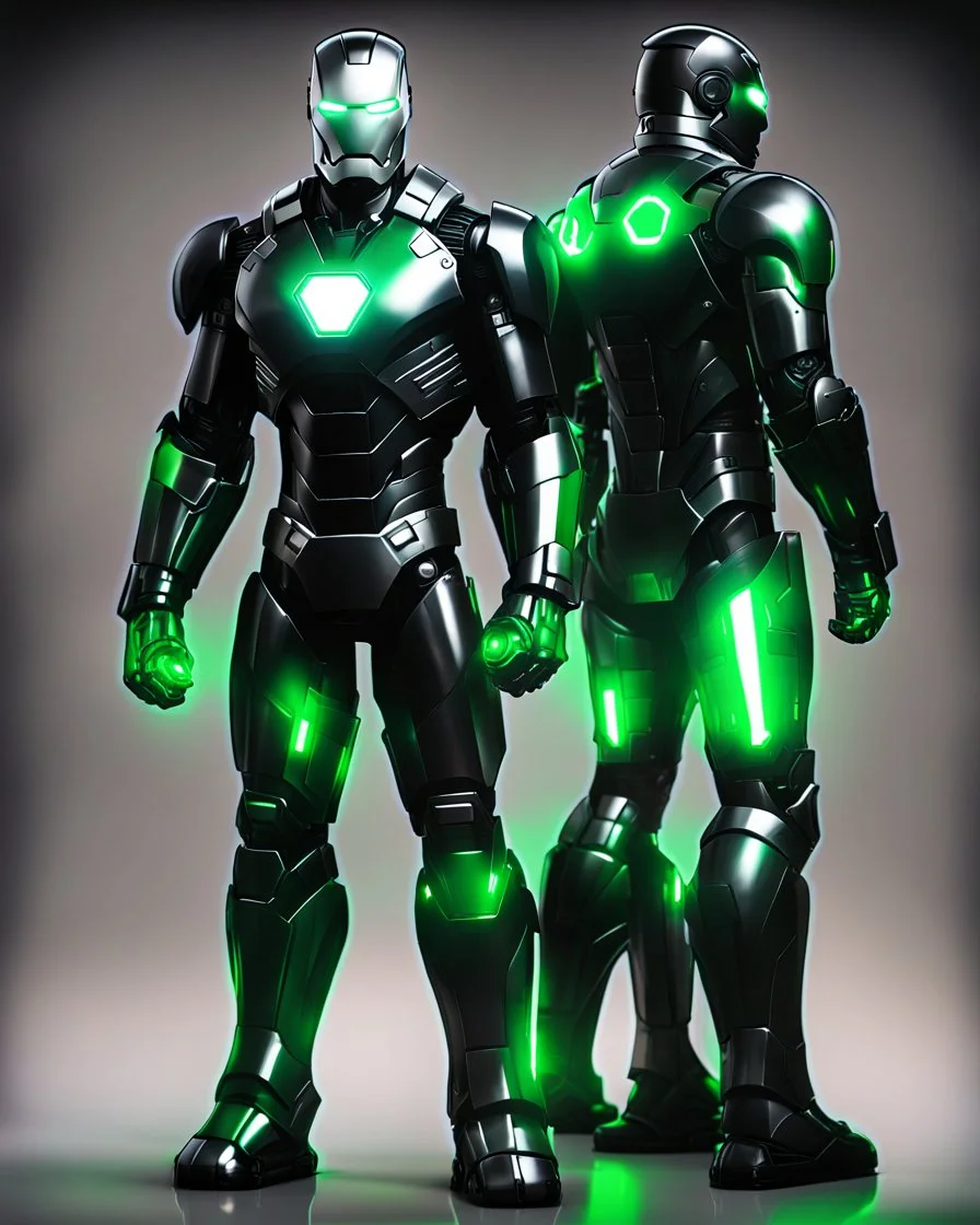 Super IRONMAN armor, kryptonite powered, black armor, black chrome, green lights, built by wayne enterprises, designed by stark industrieshttps://stablecog.com/generate?o=37b70ee1-cbf6-4de2-8ffe-0e02f33ce34f