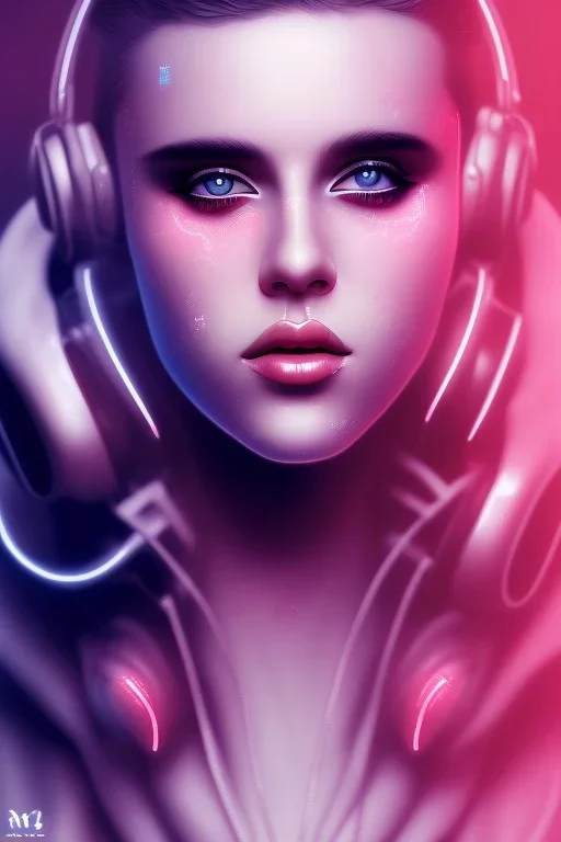 danish singer mø face, cyberpunk, neonbrush tones,