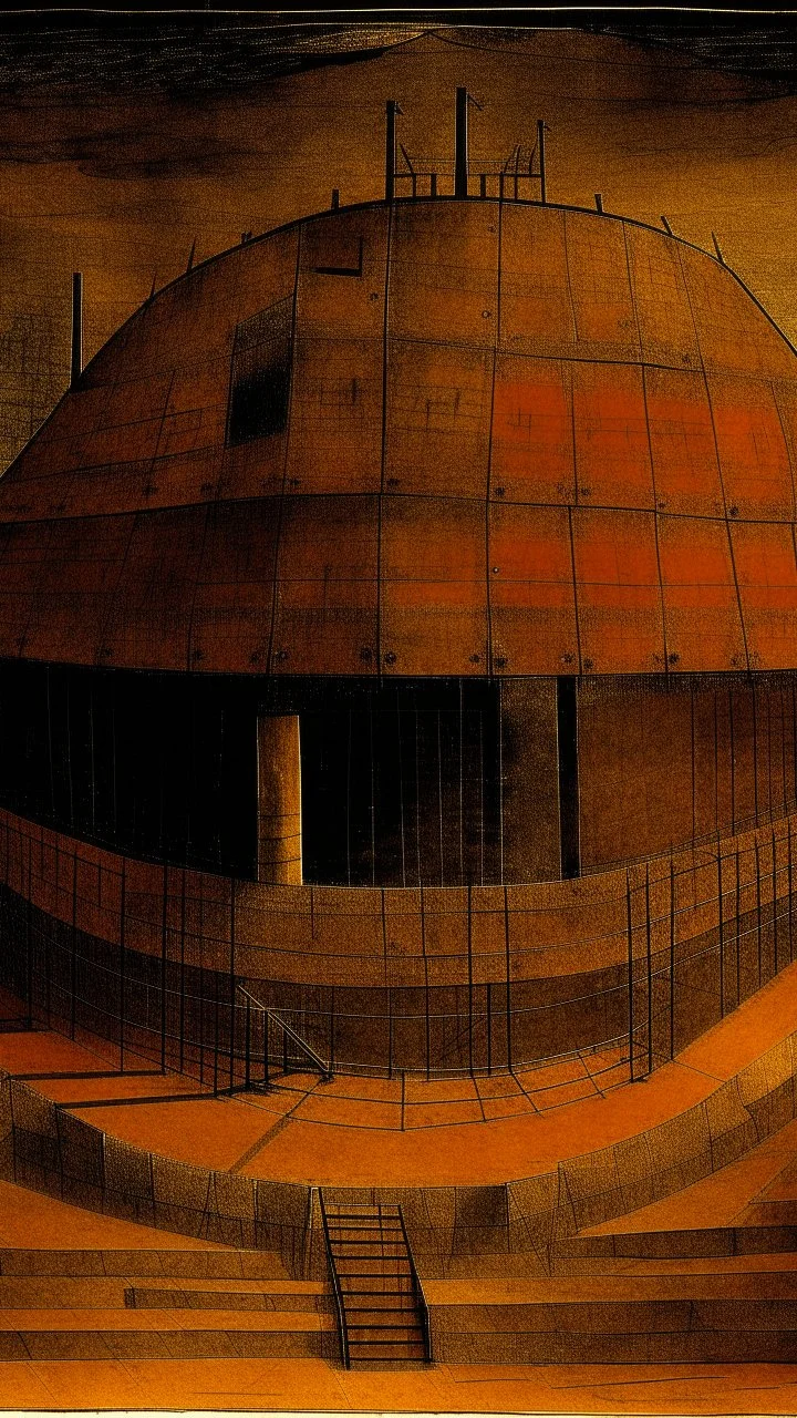 A brownish bronze coliseum in an underground mine painted by Paul Klee