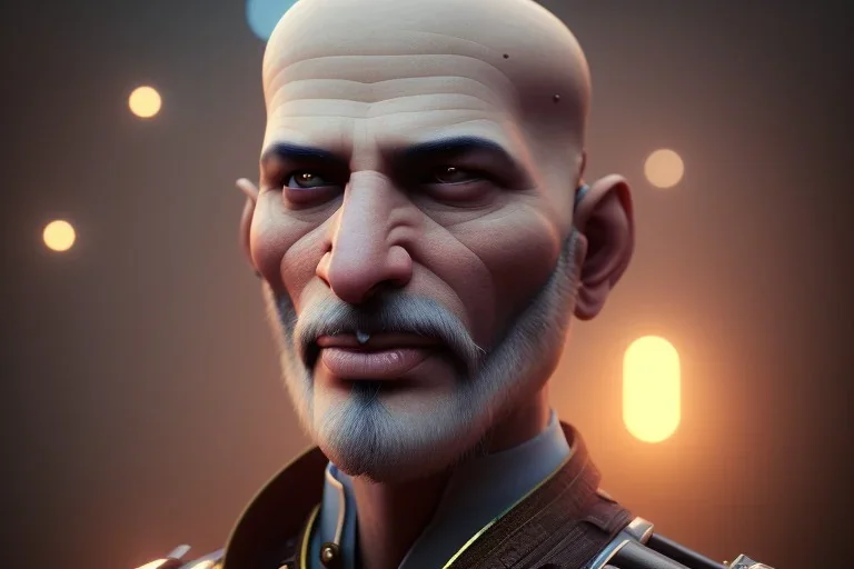 portrait of a bald and shaved Atul Bhardwaj, steampunk, brown eyes, no facial hair, steampunk, unreal 5, octane render, cinema4d, dynamic lighting, soft lighting, 4k, redshift render, highly detailed, hyper realistic