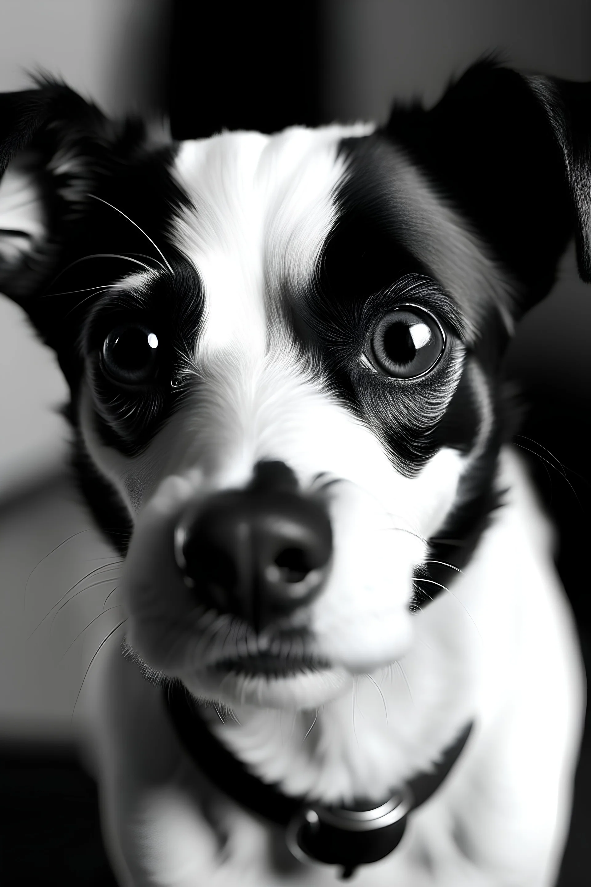 Dog with eyes like a panda, Jack russel terrier, black and white