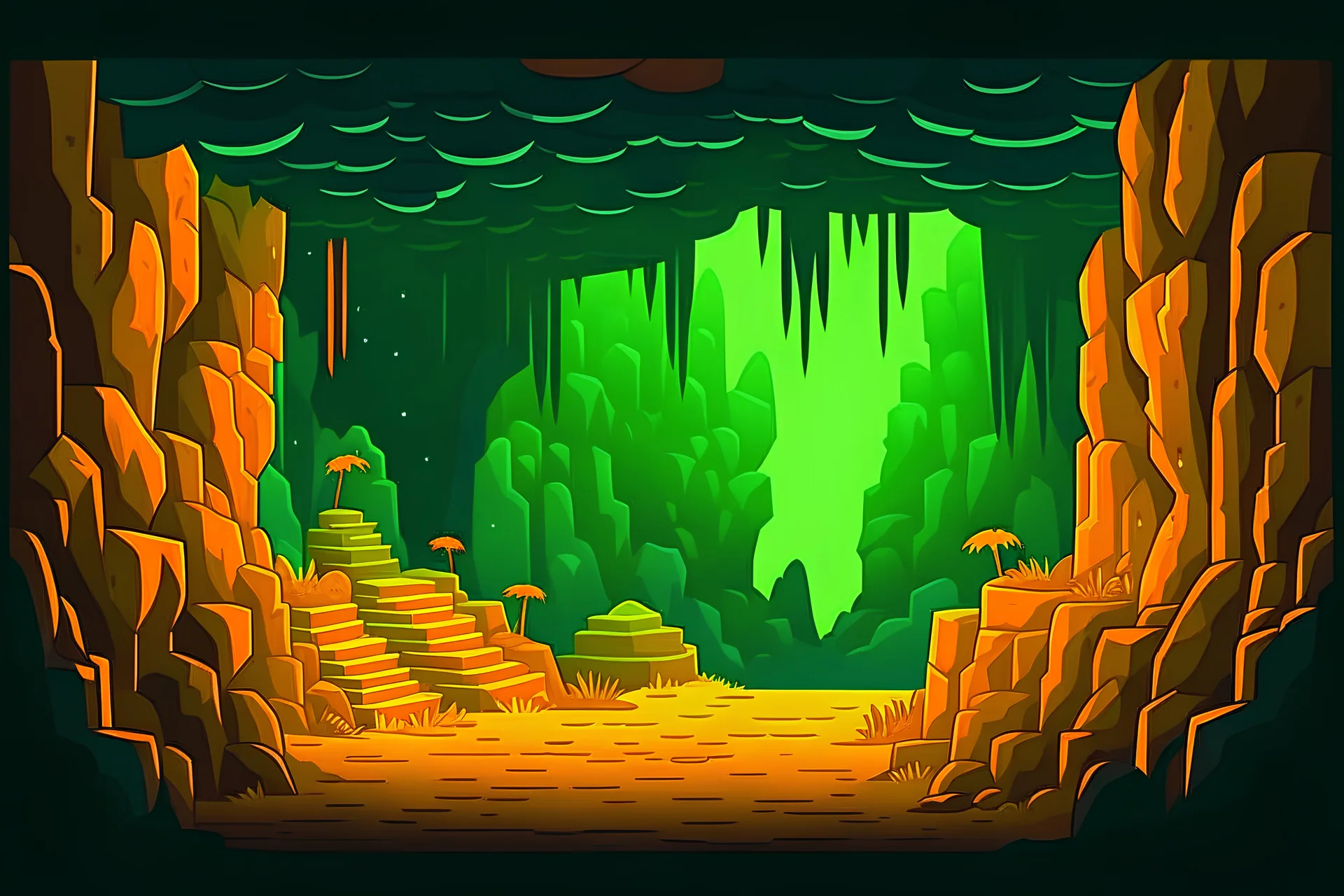 Cave ,platformer, vector art , game art, enhanced, detailed, wide view