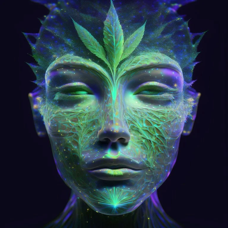 Portriat face holographic weed cosmic reference model