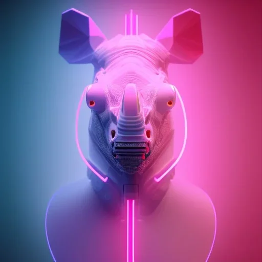 A beautiful portrait of a cyborg rhino pink neon color scheme, high key lighting, volumetric light high details psychedelic background