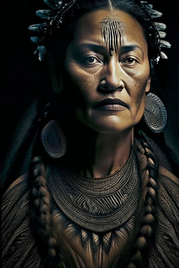 portrait of a maori woman, fractal, intricate, elegant, highly detailed, digital photography, subsurface scattering, cinematic lighting, depth of field, zeiss lens, detailed, symmetrical, centered, fashion photoshoot by jheronimus bosch and james jean and greg rutkowski by Annie Leibovitz and Steve McCurry, David Lazar, Jimmy Nelsson Breathtaking, 8k resolution, extremely detailed, beautiful, establishing shot, artistic, hyperrealistic, beautiful face, octane render