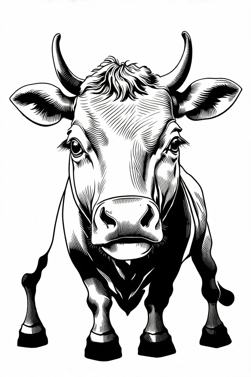 cow face, thick line coloring bookillustration