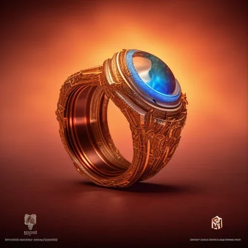 Ring made by wood roots and shreds of glass, orange diamonds sparkles, red rubi fragments around, blue lights reflexes, complex structure, gold details, intricate ring pattern,Unreal Engine 5, lens macro,sharp focus, realistic, hyper detailed, studio lighting, neon light ambient, cinematic