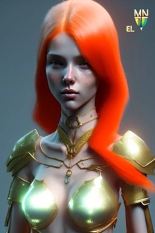 painting of a tall elven young woman with short light orange hair and freckles on the cheak bones and tall body of a topmodel light clothes, full body shot, ultra realistic, concept art, intricate details, eerie, highly detailed, photorealistic, octane render, 8 k, unreal engine. art by artgerm and greg rutkowski and charlie bowater and magali villeneuve and alphonse mucha