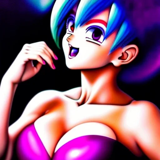 Ultra detailed fullbody Portrait in oil on canvas of beautiful bulma (Dragon Ball),extremely detailed digital painting, extremely detailed face,crystal clear Big eyes, mystical colors ,perfectly centered image, perfect composition, rim light, beautiful lighting,masterpiece,8k, stunning scene, raytracing, anatomically correct, in the style of Bryanzap and uncannyknack and Ohrai Noriyoshi and Simon Bisley and tomzj1