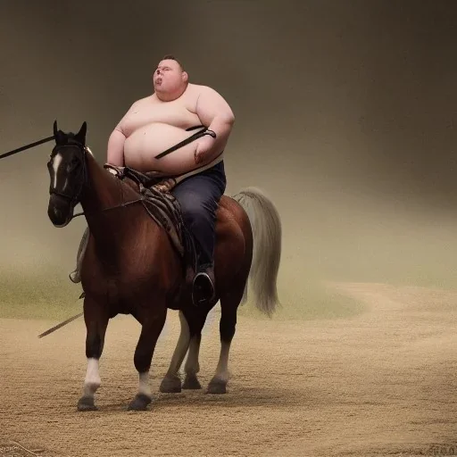 Fat guy on a horse in dark and scary place fighting with enemy