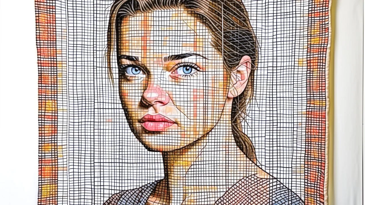 Make a Wide Fabric Panel of 5 portraits, weave with threads, tapestry