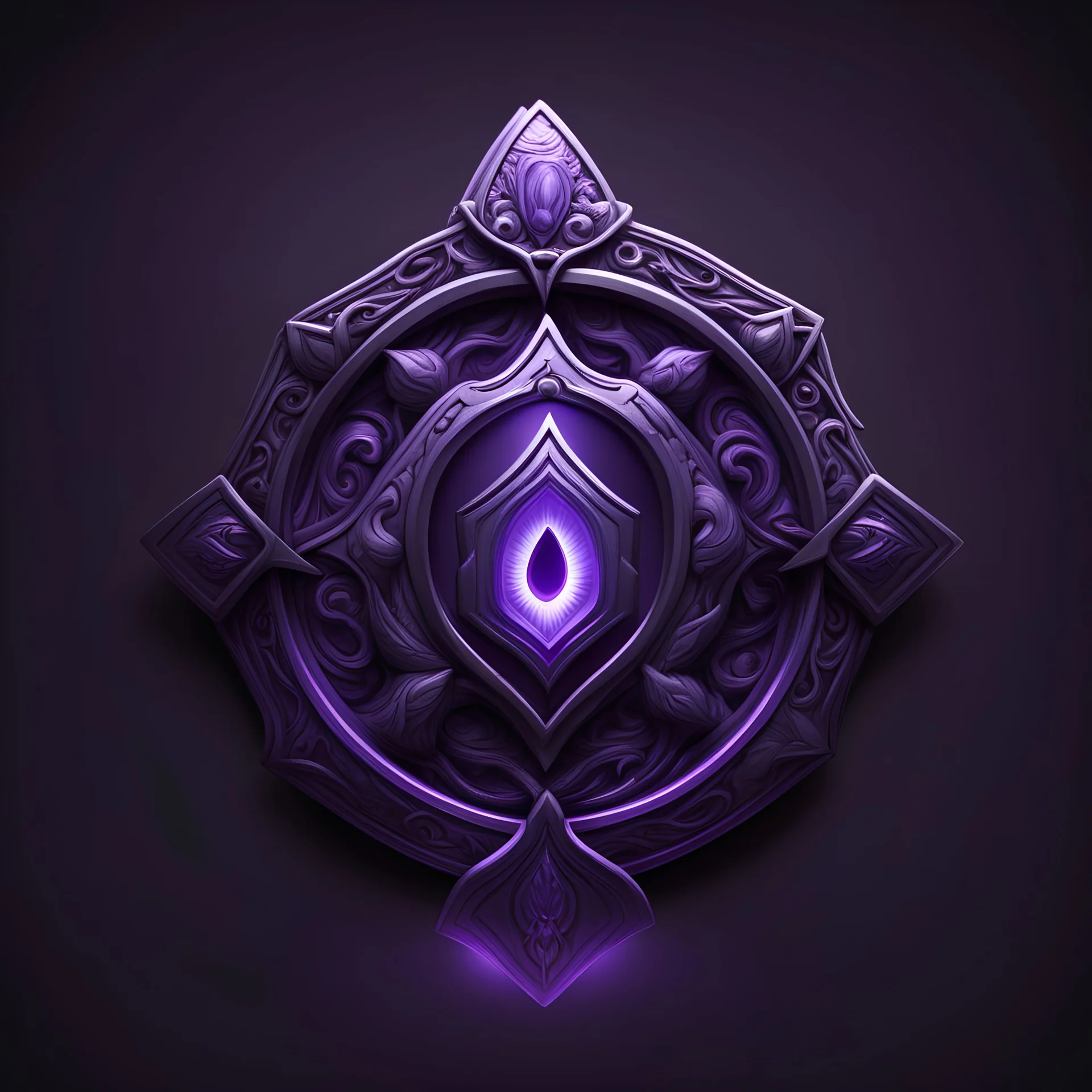 amulet, black background, purple lighting, icon