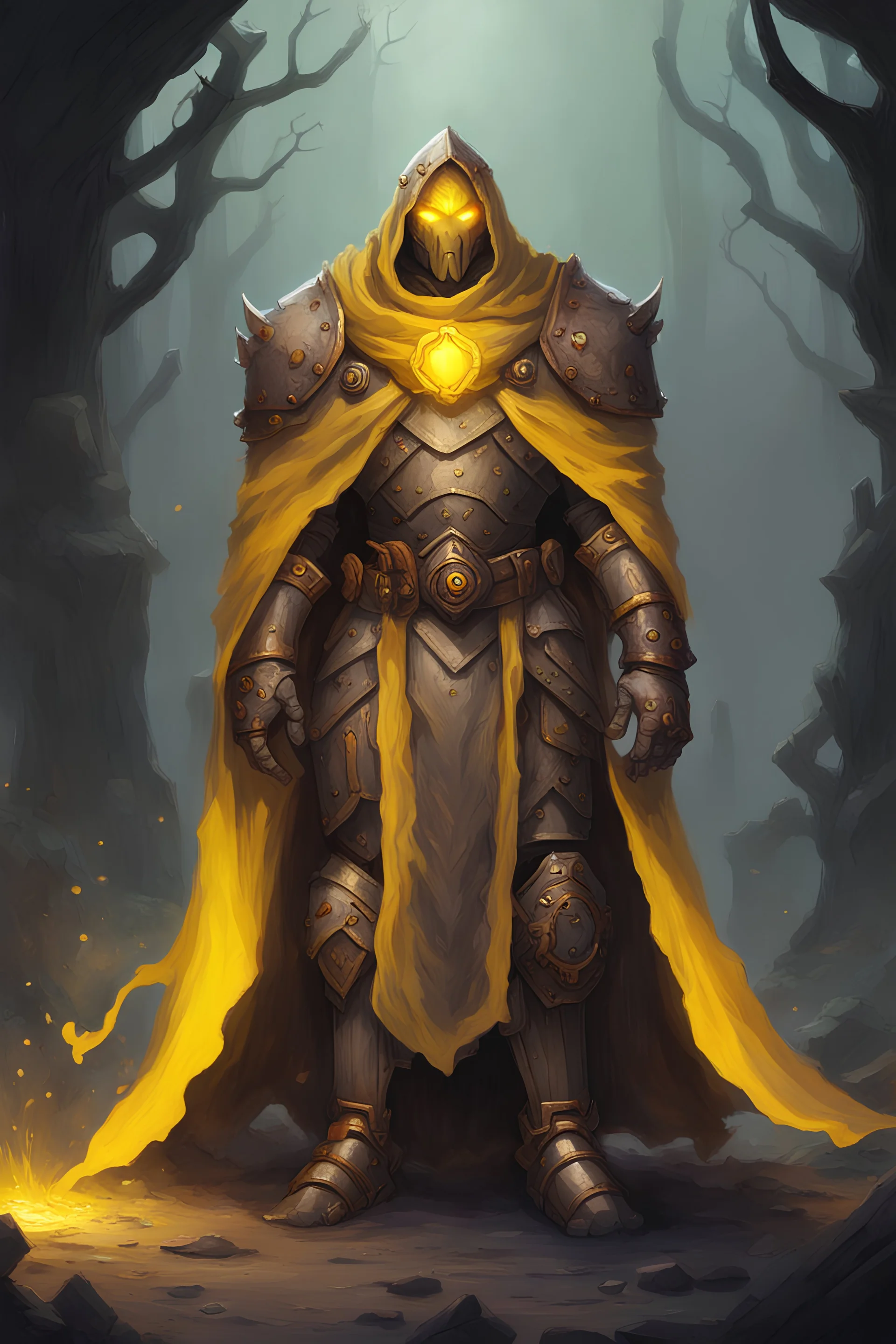 Copper Warforged, druid, glowing yellow eyes, wearing cloak, dungeons and dragons, Mechamaru