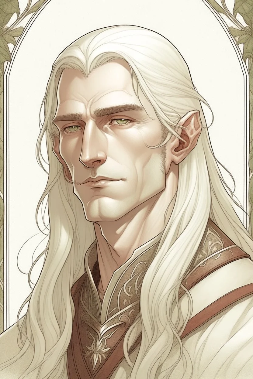 Portrait of male elf with long White hair, Frank Cho style