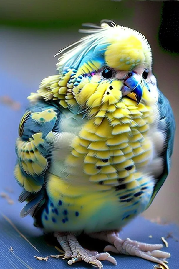 A very disfigured but weirdly cute budgie