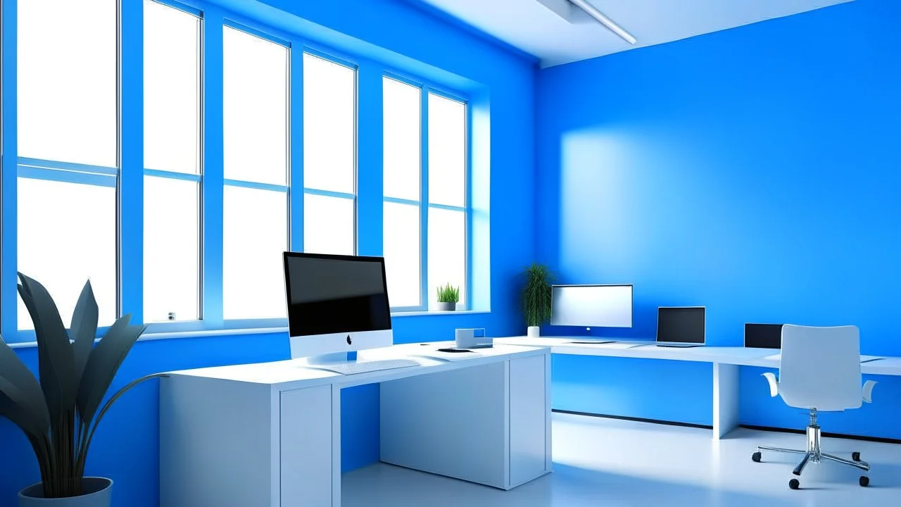 A modern and minimalist office Zoom background for a software company. Colors must be mainly blue and white.